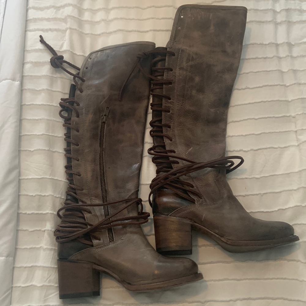 NEW Freebird Coal Grey Leather Lace Up Boots Size 6